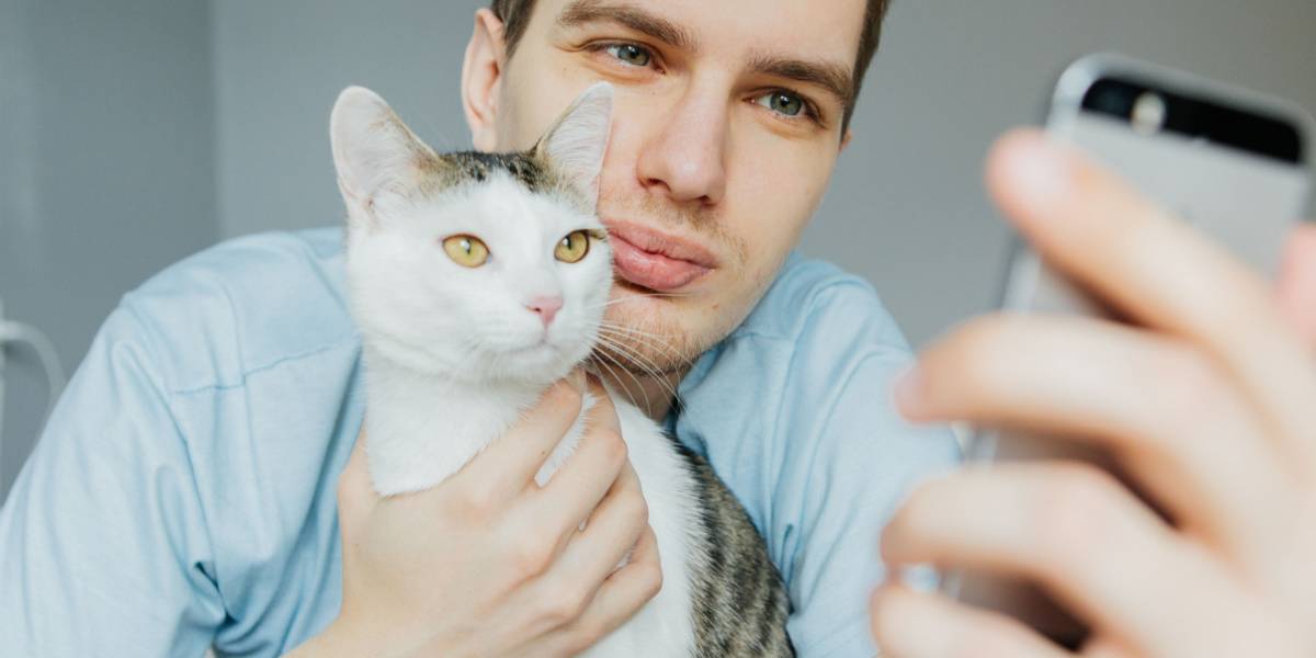 Gato e homem juntos.