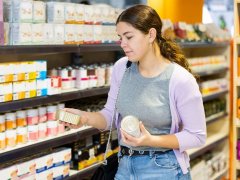 Woman shopping in the pet food aisle